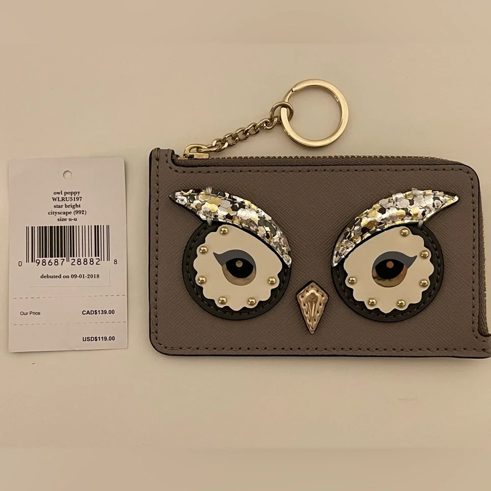 Kate Spade Owl Poppy Star Bright Cityscape Keychain Cardholder Wallet - Picture 2 of 5